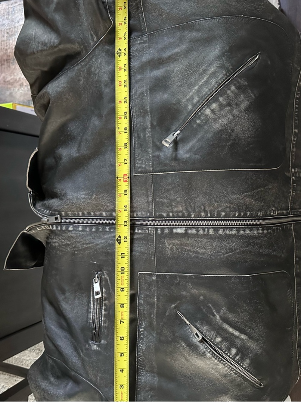 Topshop Real Leather Distressed Black Jacket Oversized Zip Utility Moto Size 12 - Picture 11 of 12